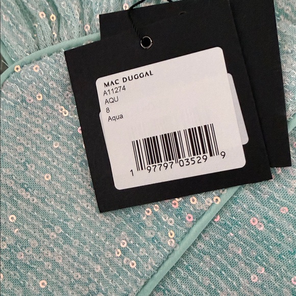 Mac Duggal 11274 Halter Neckline Asymmetrical Dress, Aqua Size: 8 100% Authentic - Picture 4 of 9